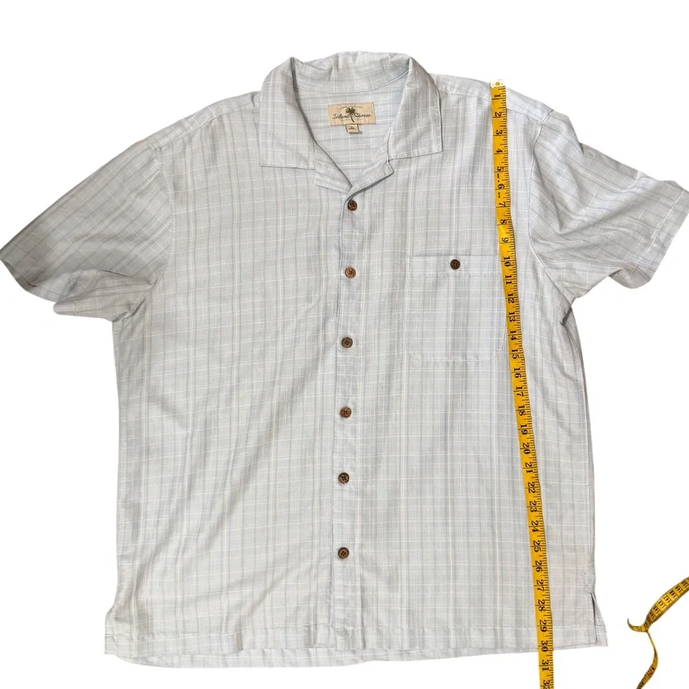 Island Shores Mens Hawaiian Shirt in Light Blue Plaid XL Resortwear, casual wear